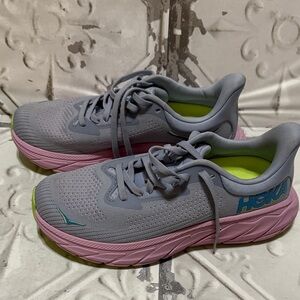 Hoka Gray and Neon Yellow Athletic Shoes